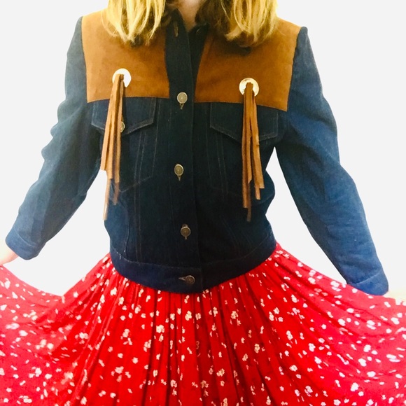 Vintage Jackets & Blazers - 70s Vintage BIS jean denim jacket tassel fringe L